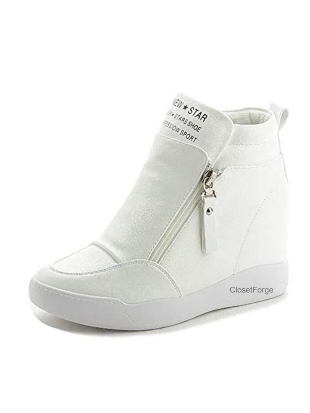 Platform Hidden Wedge High-Top Sneakers Synthetic Leather Zip